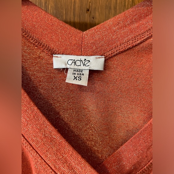 Cache Metallic Copper 3/4 Sleeve Wrap Side Ruche Top Size XS - Picture 3 of 6